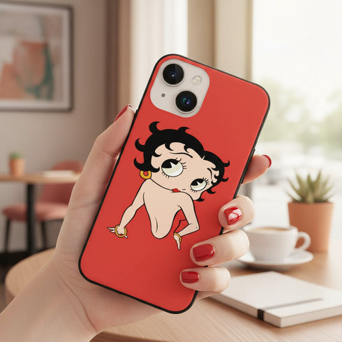 coque téléphone antichoc pas chère fine et légère, design Betty Boop pour iPhone 15