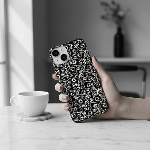 Coque robuste pour iphone 15 black and white swirls, son look élégant aesthetic surprendra