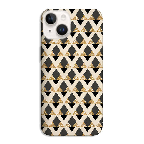 Coque pour iPhone 15 Glitter triangles in gold black and nude