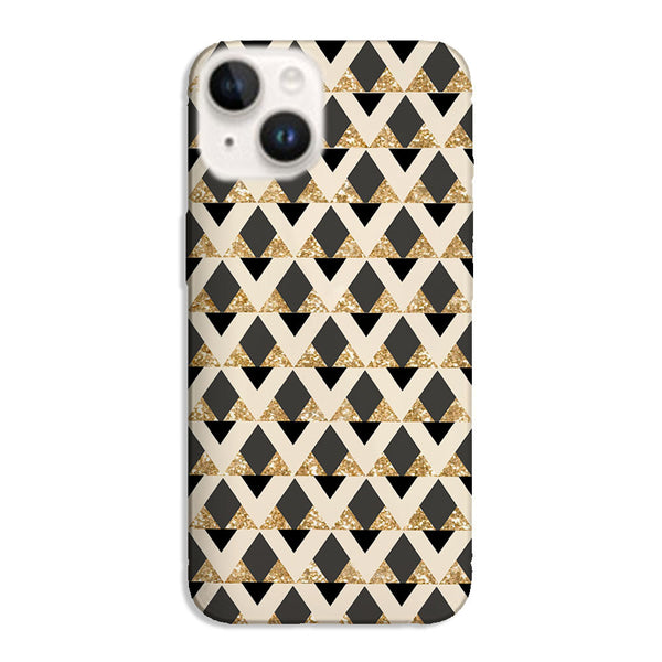 Coque pour iPhone 15 Glitter triangles in gold black and nude