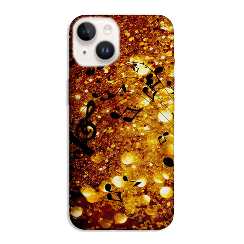 Coque pour iPhone 15 Golden Music, protection en gel silicone souple, housse dorée notes de musique