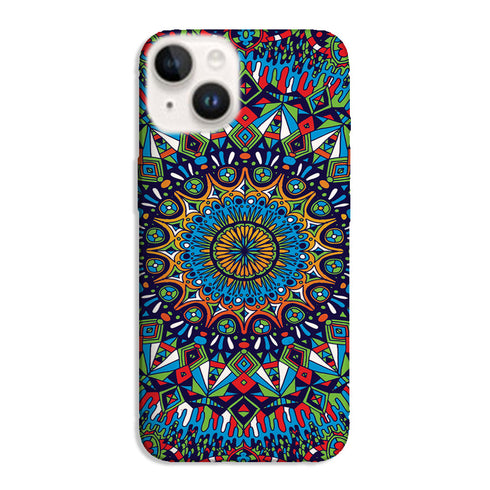 Coque pour iPhone 15 Mandala Multicolors creator, housse poru tél portable Apple colorée avec un style Tatoo