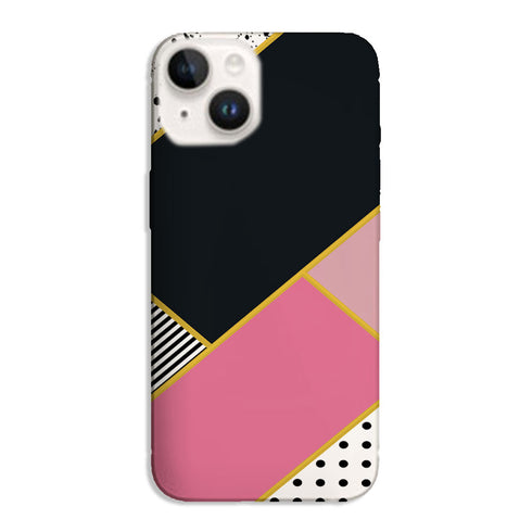 Coque pour iPhone 15 Minimal Pink Style, housse pour tel mobile Apple personnalisée avec des formes géométriques girly rose et noir, polka dots