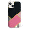 Coque pour iPhone 15 Minimal Pink Style, housse pour tel mobile Apple personnalisée avec des formes géométriques girly rose et noir, polka dots