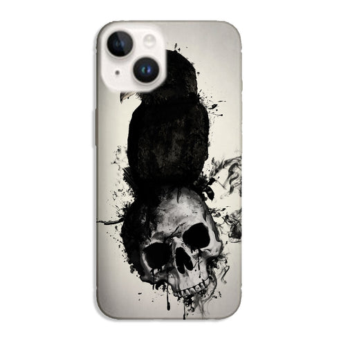 Coque iPhone 15 Raven and Skull, coque en polyuréthane thermoplastique pour smartphone Apple