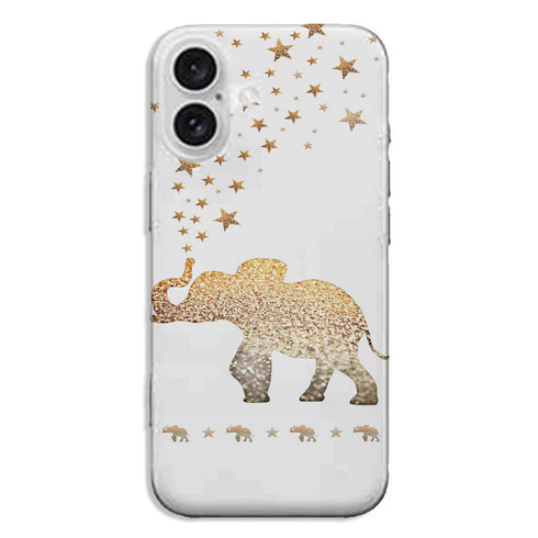 Coque iPhone 16 Gatsby gold glitter elephant