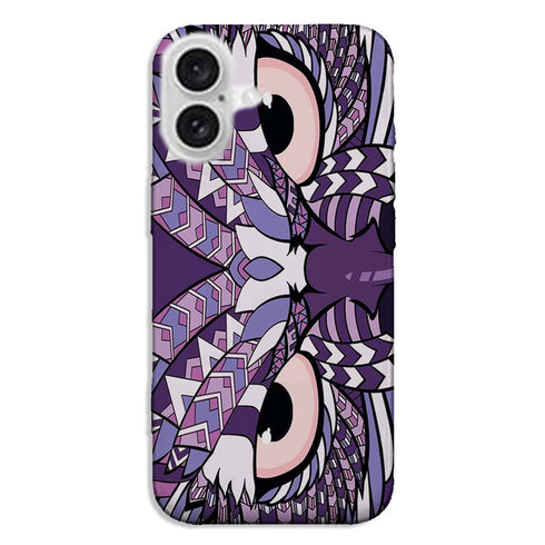 Coque iPhone 16 Hibou violet Azteque