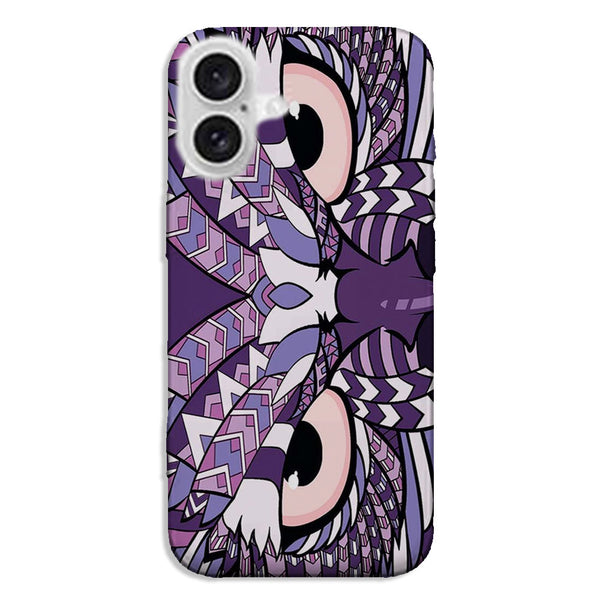 Coque iPhone 16 Hibou violet Azteque