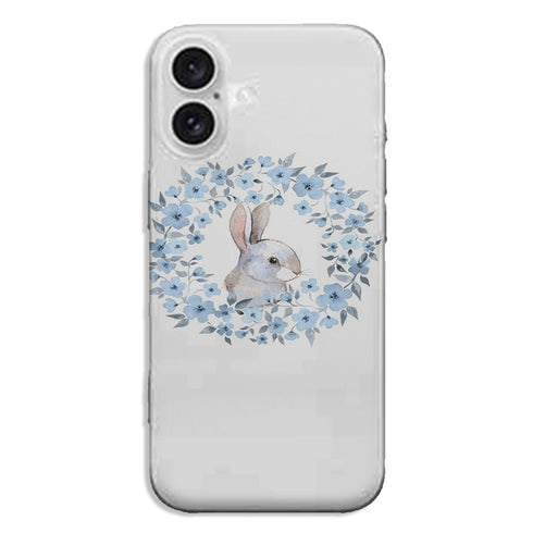 Coque iPhone 16 Lapin Fleur Bleue