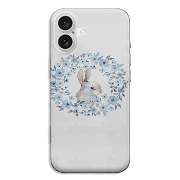 Coque iPhone 16 Lapin Fleur Bleue