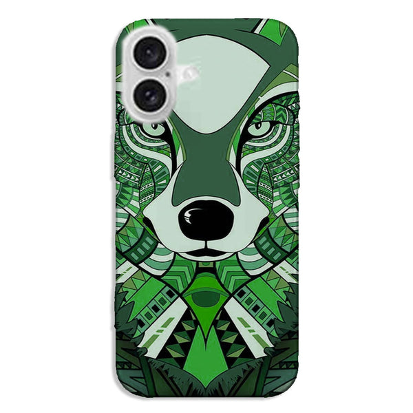Coque iPhone 16 Loup Vert Azteque