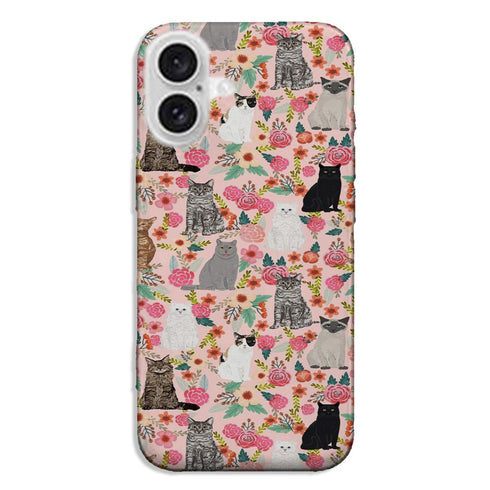 Coque iPhone 16 Racesde chats mixtes florales