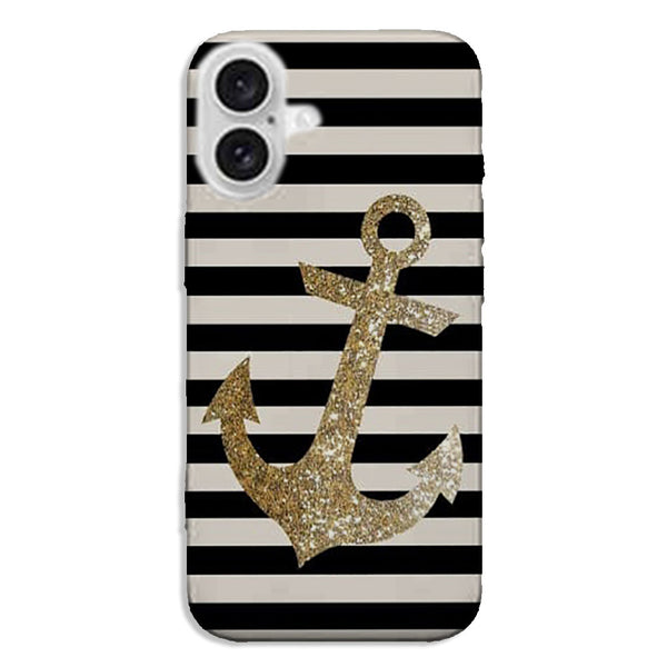 Coque iPhone 16 original Gold Glitter Anchor in black