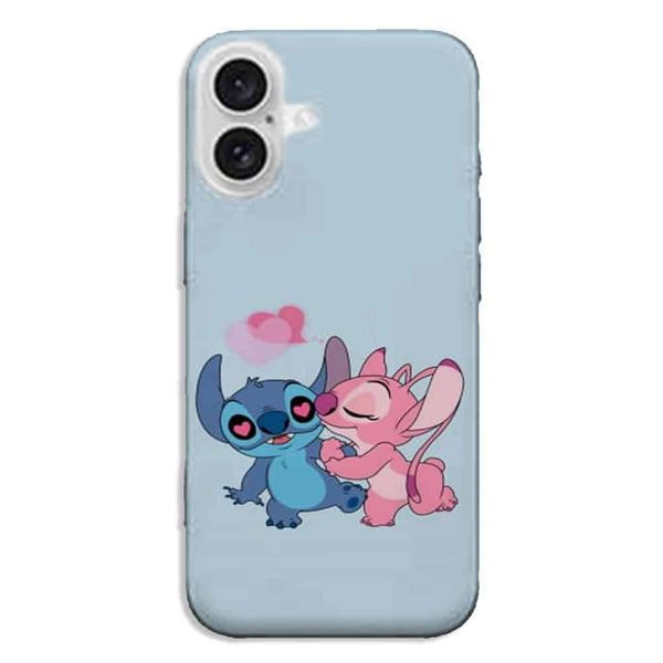 Coque iPhone 16 Stitch angel love heart pink