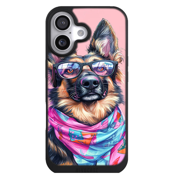 Coque iPhone 17 Chien Berger allemand hipster lunettes mode - MaCoquePerso