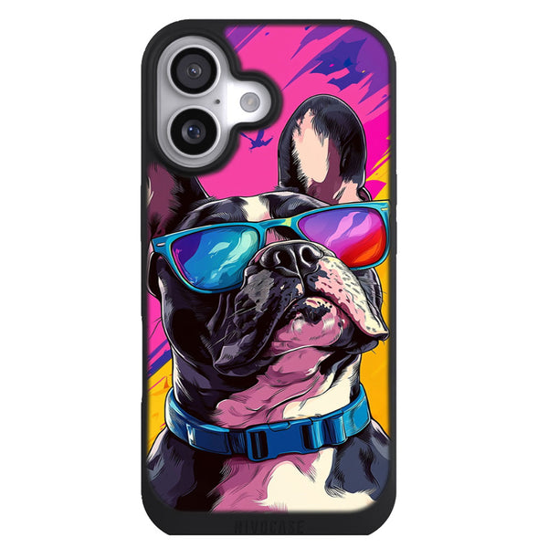 Coque iPhone 17 Chien Bouledogue francais pop art lunettes fun - MaCoquePerso