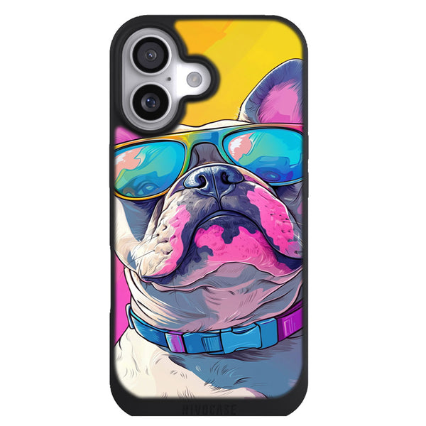 Coque iPhone 17 Chien Bouledogue français rigolo en style pop art - MaCoquePerso