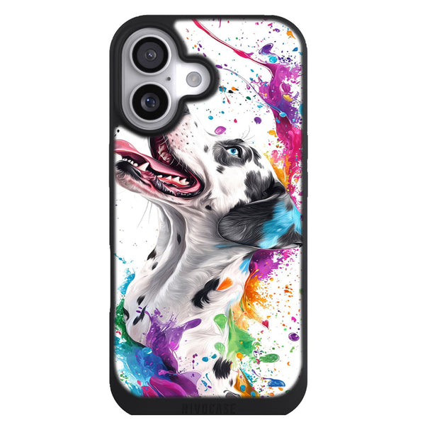 Coque iPhone 17 Chien Dalmatien avec taches multicolores style abstrait - MaCoquePerso