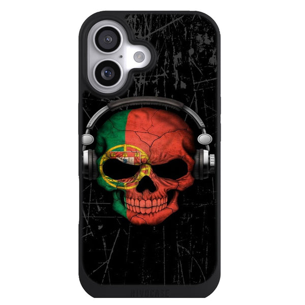 Coque iPhone 17 Aesthetic Dj Skull avec drapeau portugais - MaCoquePerso