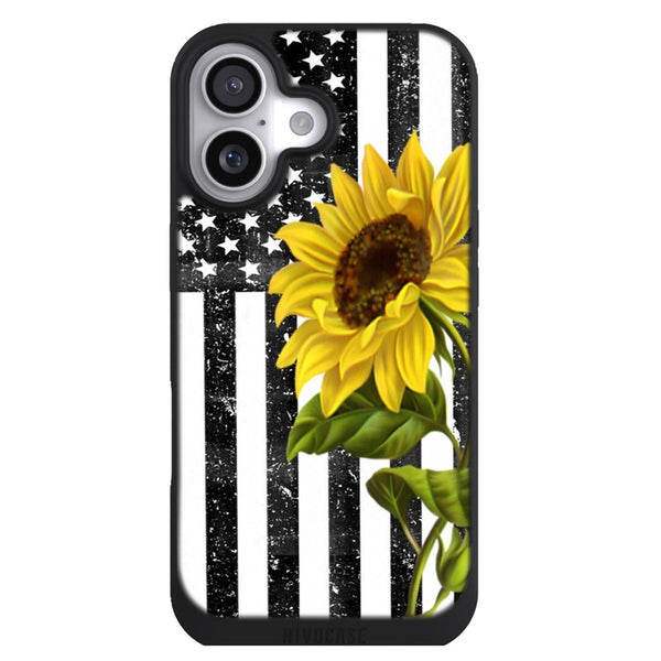 Coque iPhone 17 Adolescent Drapeau américain avec tournesol - MaCoquePerso