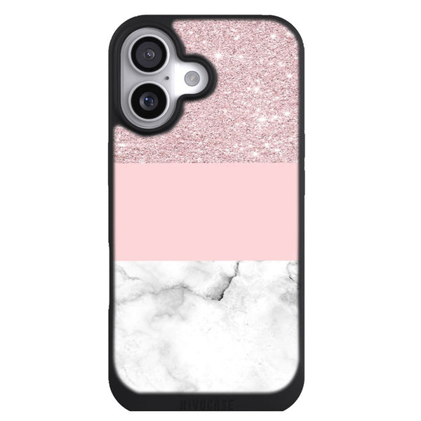 Coque iPhone 17 Aesthetic Élégant blanc en marbre rose or rose pailleté - MaCoquePerso