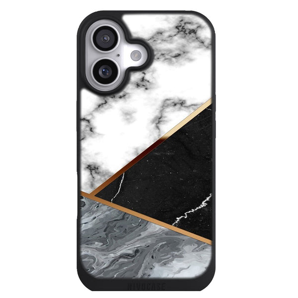 Coque iPhone 17 Aesthetic Elégant marbre argenté avec doublure en bronze - MaCoquePerso