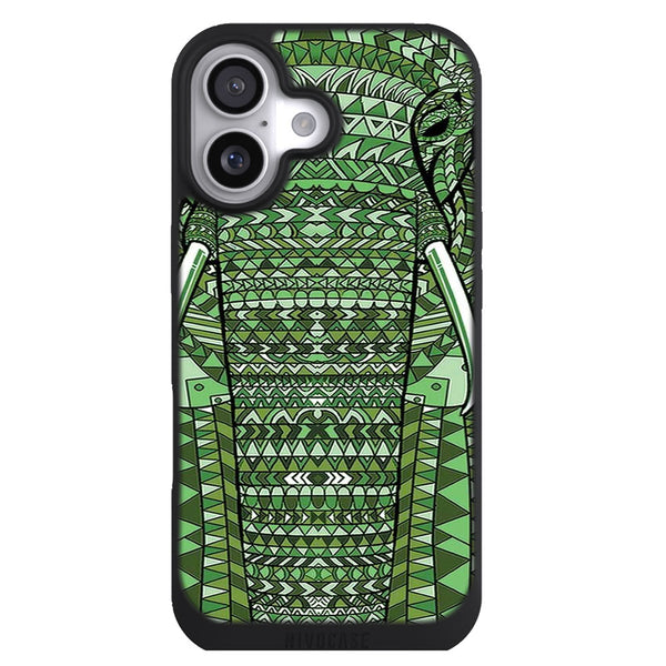 Coque iPhone 17 Animaux Elephant Vert Azteq - MaCoquePerso