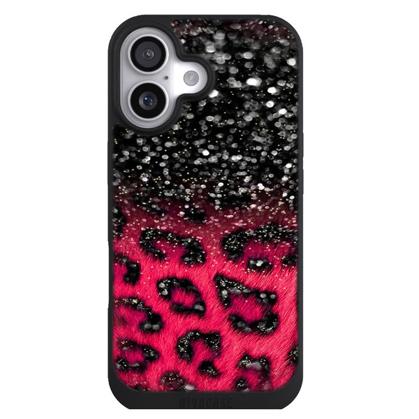 Coque iPhone 17 Adolescent Faux paillettes imprimé léopard rose noir - MaCoquePerso