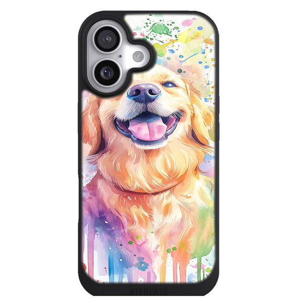 Coque iPhone 17 Chien Golden retriever aquarelle sourire joyeux - MaCoquePerso