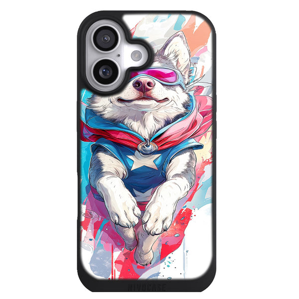 Coque iPhone 17 Chien Husky en super héros comique - MaCoquePerso