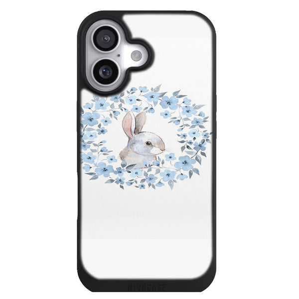 Coque iPhone 17 Animaux Lapin fleur bleu - MaCoquePerso