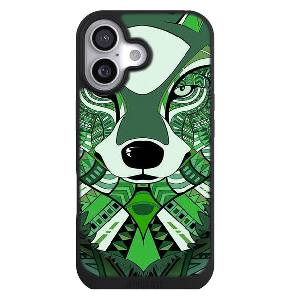 Coque iPhone 17 Animaux Loup Vert Azteque - MaCoquePerso