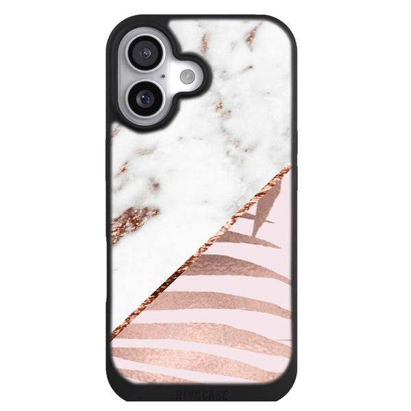 Coque iPhone 17 Aesthetic Marbre en or rose et fougères tropicales - MaCoquePerso