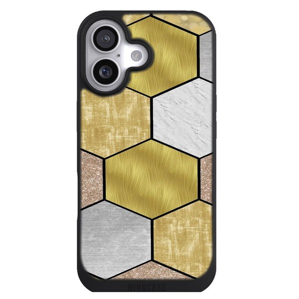 Coque iPhone 17 Aesthetic Nid d'abeille d'or noir - MaCoquePerso