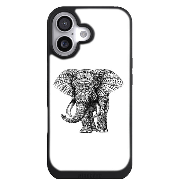 Coque iPhone 17 Animaux Noir dessin Blanc elephant - MaCoquePerso