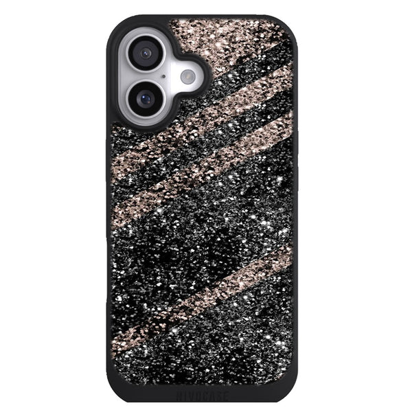 Coque iPhone 17 Adolescent Rose Gold Black Glitter Stripes (Faux Glitter) - MaCoquePerso