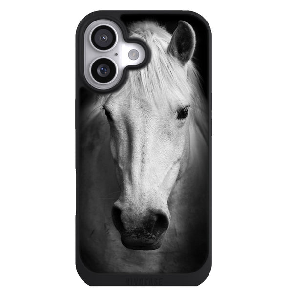 Coque iPhone 17 Animaux Tete cheval noir et blanc - MaCoquePerso