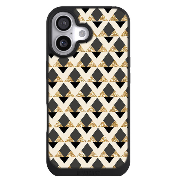 Coque iPhone 17 Aesthetic glitter triangles in gold black and nude - MaCoquePerso
