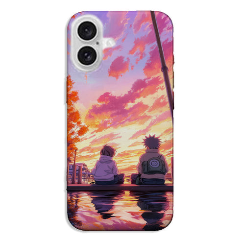 Coque iPhone Naruto et Sasuke enfant sous le coucher de soleil - MaCoquePerso