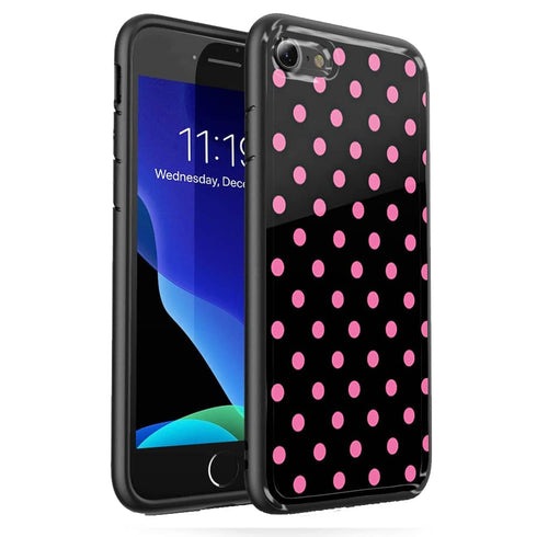 Coque telephone SE 2020 Pois Rose et Noir en verre trempé
