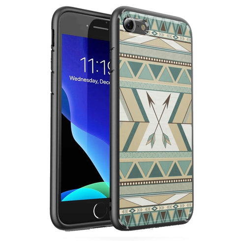 Aztec Pattern | Coque iPhone SE 2020 | Housse protection Silicone, Tpu, Antichocs, Verre Trempé | Collection Azteque Kaki MaCoquePerso
