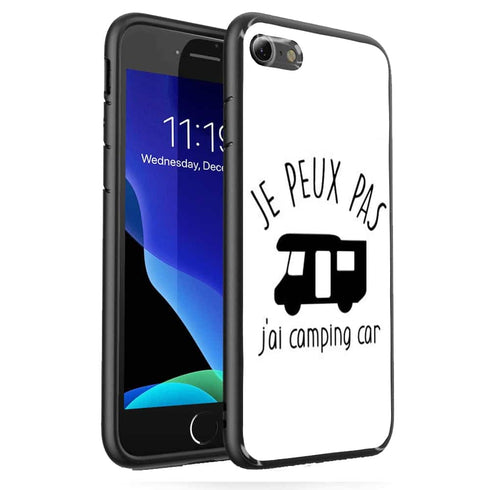 Coque fun je peux pas j'ai camping car iPhone SE 2020 en verre trempé