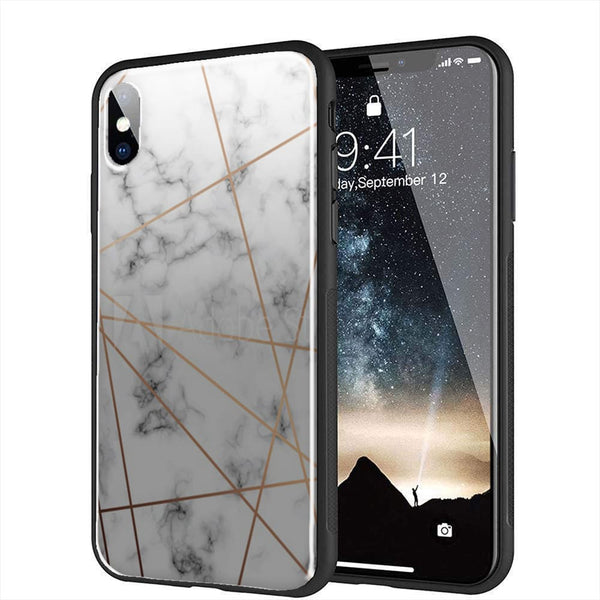 Coque iPhone X integrale Marbre Gold Géométrics en verre trempé