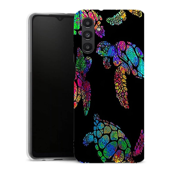 Coque qualité premium Samsung Galaxy A13 5G Tortue de mer avec des fleurs - MaCoquePerso - Motif floral multicouleur neon