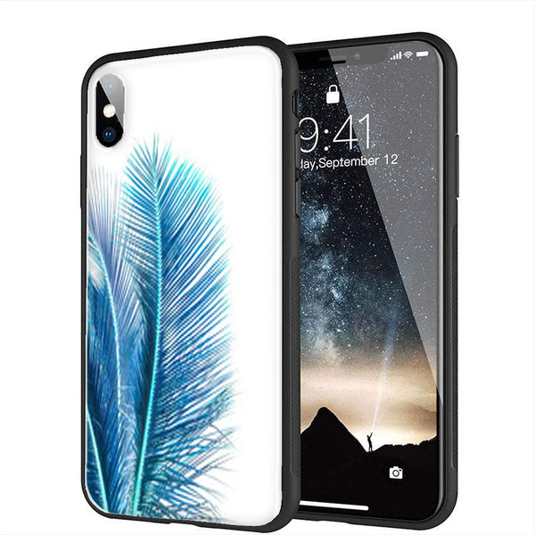 Coque renforcée en verre Motif Branche Bleu pour iPhone, Samsung, Huawei