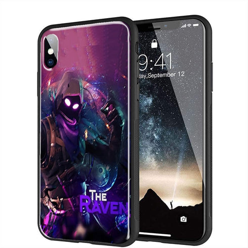Coque renforcée en Verre Trempé pour iPhone X, XS, Motif Fortnite The Raven