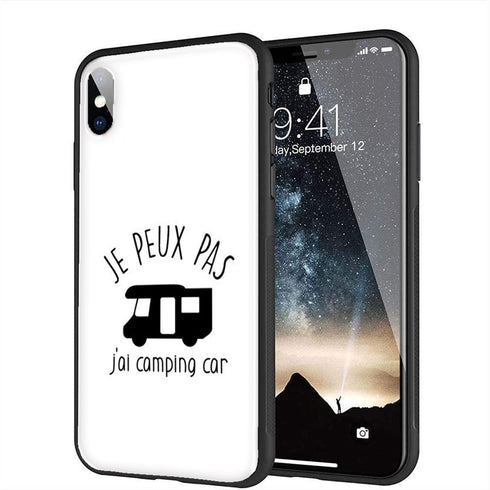 Coque renforcée en Verre Trempé pour iPhone X, XR, XS, Motif Je Peux pas j'ai Camping Car
