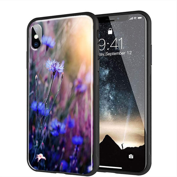 Coque Jardin Fleuri Violet et Doré en Verre Trempé pour iPhone, Samsung, Huawei