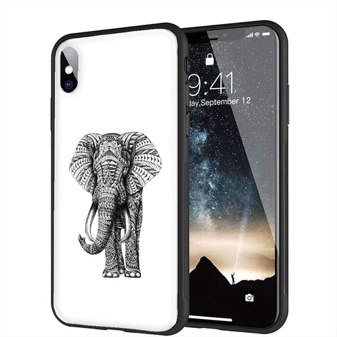 Coque Hybride de Verre Noir Dessin Blanc pour iPhone, Samsung, Huawei