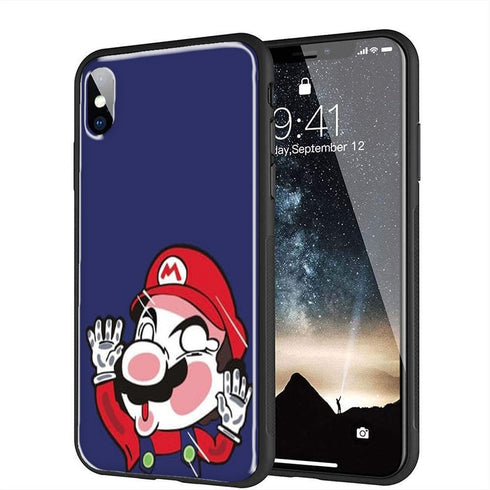 Coque renforcée en Verre Trempé pour iPhone X, XS, Motif Plumber Stuck Between the Window